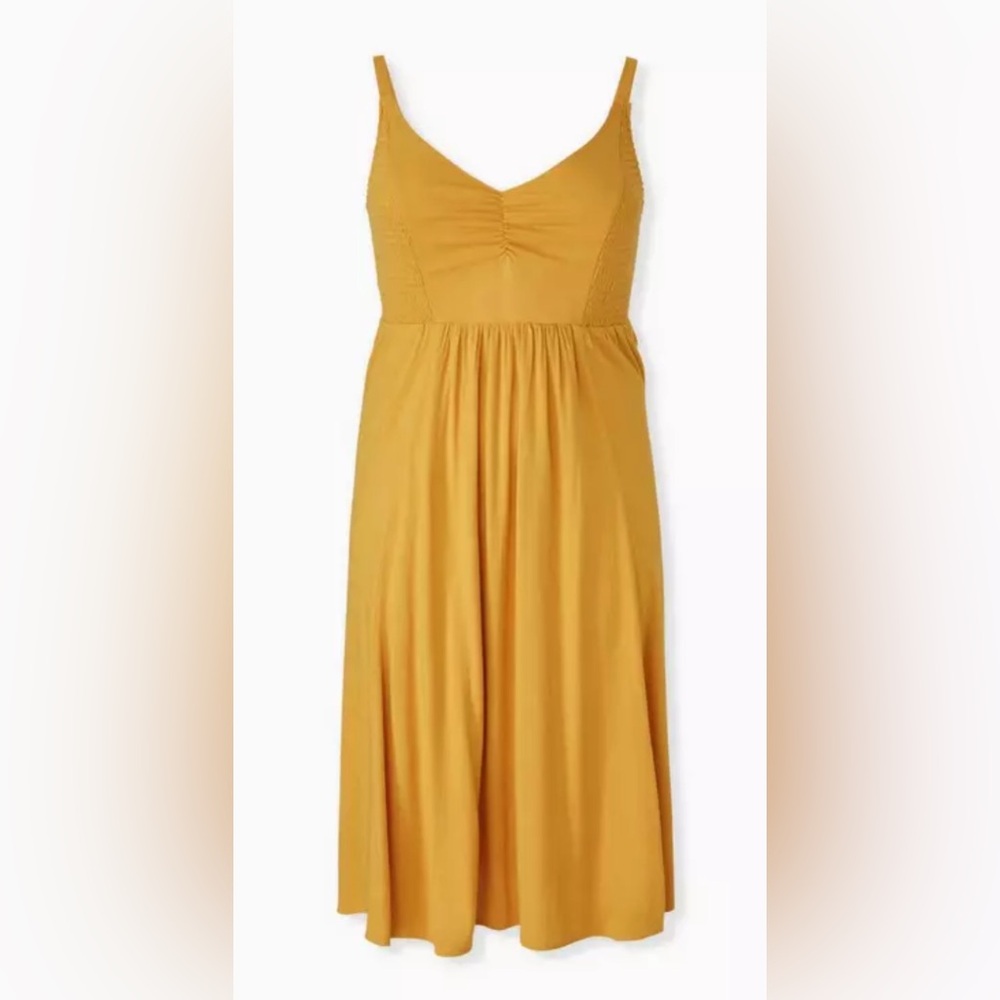 Torrid Midi Lenny Smocked Bodice Dress Golden Yellow